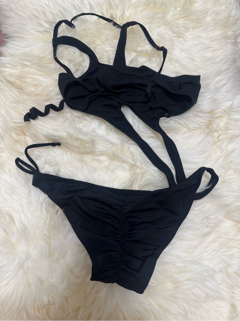 New med black asymmetrical one piece y2k swimsuit festival rave boho scrunch